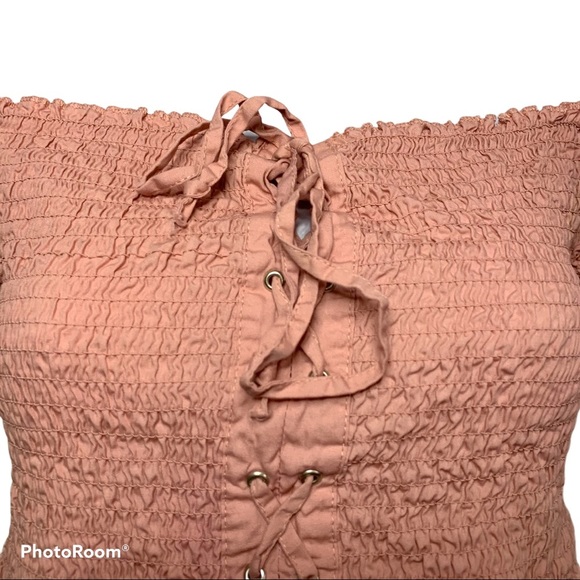 Ambiance Scrunched Off the Shoulder Pink Crop Top - Picture 6 of 8